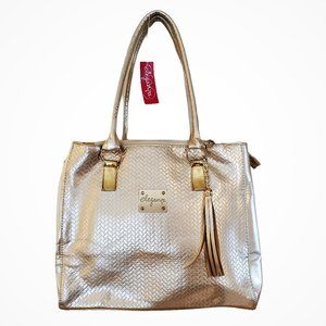 Eleganza Handbag Leather Pearl Gold Large Purse Shoulder Bag